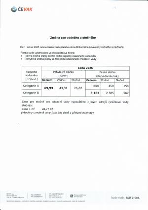 Změna vodného a stočného pro rok 2025