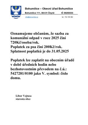 Poplatky pro rok 2025